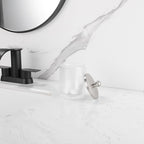 Clear Transparent Apothecary Ribbed Geometric Etched Glass Jar W/Satin Nickel Metal Lid for Bathroom Organization, Cotton Balls, Q Tips, and Small Accessories, Bathroom Storage