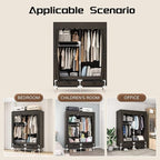 Portable Wardrobe Closet for Bedroom, Small Storage Organizer with 2 Drawers and 2 Hanging Rods, Includes Dust Cover.(Brown, 39.3 in)