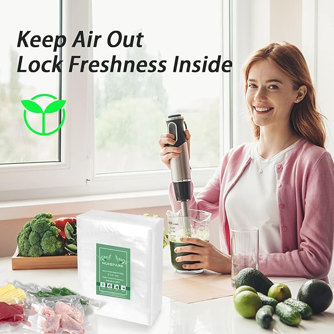 Vacuum Sealer Bags, 8" × 12" 100 PCS Heavy Duty Pre-Cut Design Commercial Grade Food Sealable Bag for Heat Seal Food Storage,Smell Proof Bags Boilsafe to 280°F Freezable, Resizable,Reuseable (100Pcs)