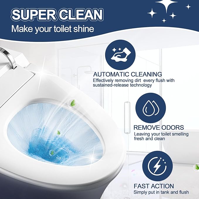 Toilet Bowl Cleaners, Automatic Long-Lasting Blue Toilet Cleaner Bottle, Septic Safe Toilet Bowl Tablets in Bottles, Fresh Bathroom & Deodorize, 9 Pack, 2300 Flushes Each