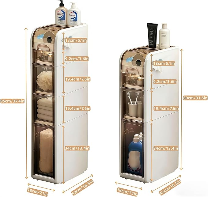 Slim Bathroom Storage Cabinet with Drawers,Narrow Bathroom Storage Cabinet,Mobile and Installation-Free,Perfect for Small Space Bathroom,Living Room,Kitchen,Toilet (A-4Tiers)