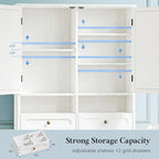 Over the Toilet Storage Cabinet with Mobile Bathroom Storage Cabinet & 3 Adjustable Shelves, Bathroom Storage Cabinet Over Toilet with 4 Section Drawers for Bathroom and Laundry Room, White