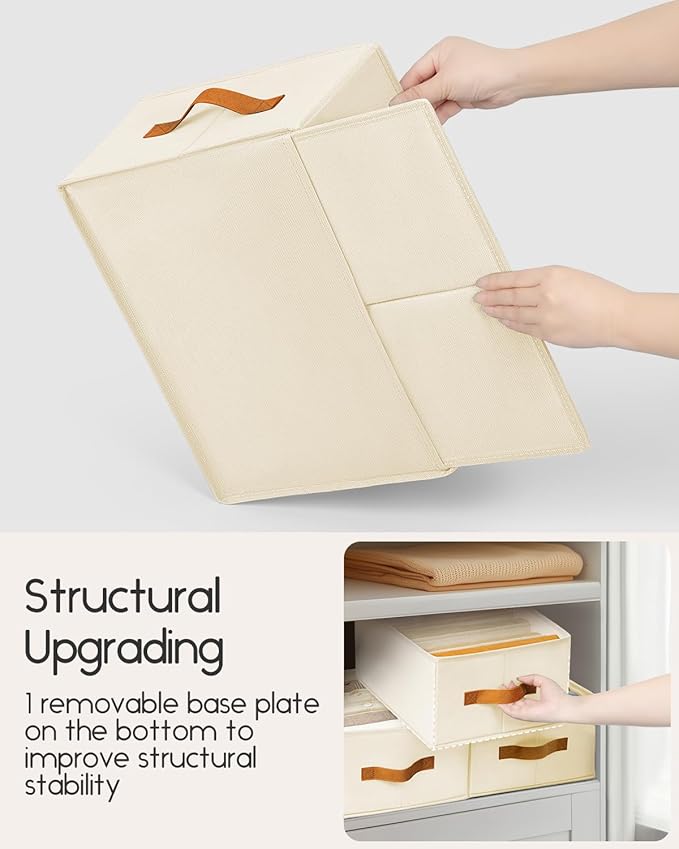 Homsorout Closet Organizers and Storage - Fabric Clothes Organizer with Handles, Foldable Jeans Organizer for Clothes, Drawer Organizer for Shirts, Bra, Sweater, Scarf, 8 Pack, Beige