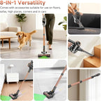 Shieal Cordless Stick Vacuum Cleaner - 45KPA Powerful Suction Vacuum with 45 Min Runtime, Detachable Battery, Anti-Tangle & 1.5L Dust Cup, 8 in 1 Vacuum Cleaner for Pet Hair, Carpet, HardFloor, Pink