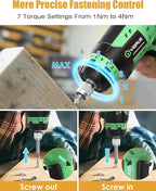 VIGRUE Cordless Screwdriver, Rechargeable Electric Screwdriver with LED Light, Flexible Shaft