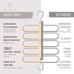 MORALVE Pants Hangers Space Saving - 4 Pack European Beechwood Scarf and Jean Hangers - Closet Organizer and Space Saver Pant Rack, Leggings Hanger, and Scarf Holder with 360° Swivel Hook