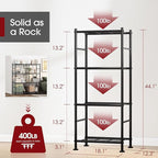 Sakugi Storage Shelves - Set of 2, 4-Tier Metal Shelf Organizer, Space-Saving Garage Shelving with Leveling Feet, Standing Shelves Organizer for Kitchen, Laundry, Pantry (18.1"x12.3"x44.1", Black)