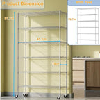 BestOffice | 6-Tier Wire Shelf with Wheels | 45"x18"x82" | Chrome | Adjustable Racks | Heavy-Duty Storage Shelves, Holds Upto 510 lbs | Rust-Resistant, No-Tool Assembly | for Home, Garage Shelving