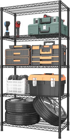Golpart 5 Tier Heavy Duty Adjustable Storage Shelf Organizer Storage Metal Shelves Garage Wire Shelving Unit Pantry Rack 18" D x 36" W x 71.25" H,Black