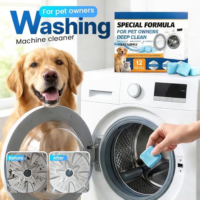 Washing Machine Cleaner Tablets, 2026 New Washer Cleaner Tablets, Deep Cleaning Pet Hair Remover for Laundry Room, Eco-Friendly Odor Remover for Pet Owners (2pcs)