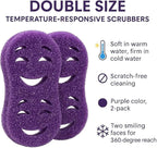 Smilyeez Double-Size Scrub Moji Sponge 2-Pack – Dual Smiling Faces, Temperature-Responsive Scrubber – Scratch-Free, Odor & Stain Resistant – Purple