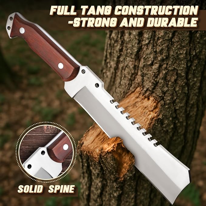 TAN REN Machete for Cutting Trees Heavy Duty, Survival Machete with Sheath for Yard Work, Full Tang Fixed Blade Knife with Wood Handle, Camping Machetes Heavy Duty, Clearing Brush and Gardening