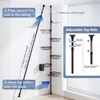 Vatex Corner Shower Caddy Tension Pole,Adjustable 30-120 Inch Bathroom Organizer Storage,Rustproof 6-Tier Shower Corner Shelves,Towel Rack, Toothbrush Holder, Soap Dish Organizers