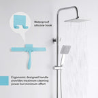 Squeegee for Shower Glass Door, 11-Inch Shower Squeegee for Glass Doors, Bathroom Silicone Squeegees Wiper for Shower with Non-Slip Handle, No-Drilling Silicone Hanging Hook, for Tiles (Blue)