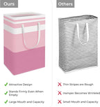 HomeHacks 2 Pack Large Laundry Baskets, Waterproof, Freestanding Laundry Hampers, Collapsible Clothes Hamper with Reinforced Handles in Laundry, College Dorm, Bathroom, Bedroom (Pink, 88Lx2)