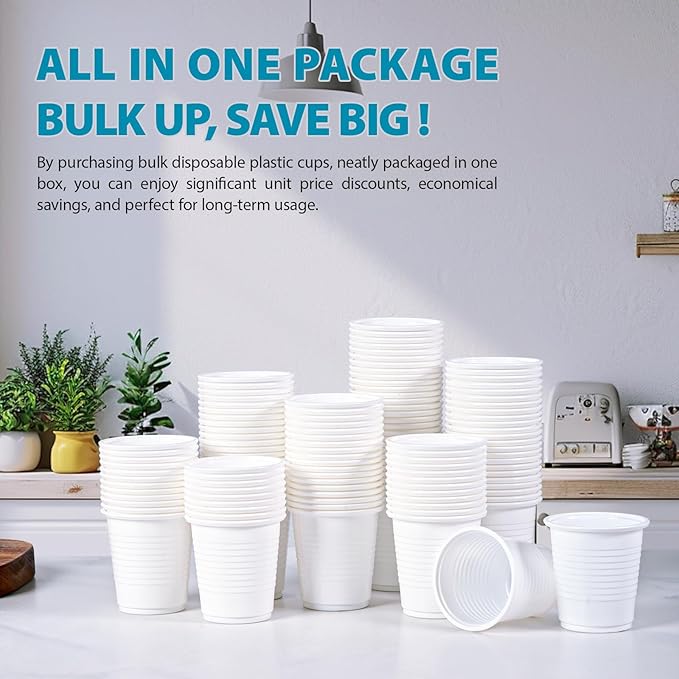 Lilymicky 2000 PACK 3 oz White Plastic Cups, 3 Ounce Disposable Plastic Bathroom Cups for Tasting, Drinking