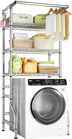 Ulif U11 Medium Over Washer and Dryer Shelves, 3 Tiers Laundry Room Storage and Organizer Standing Shelf, Metal Freestanding Clothes Drying Rack, 31.1" W x 19.7" D x 77.6" H, Chrome