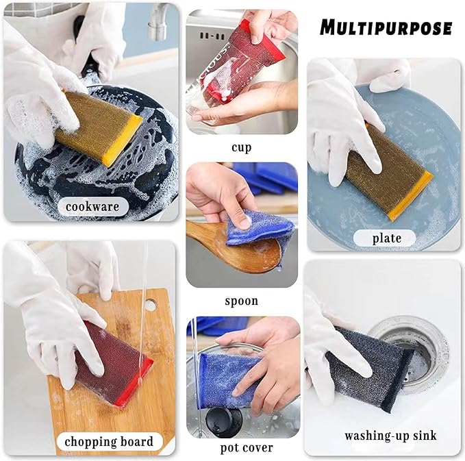 Steel Wool Scrub Sponges – Non-Scratch Microfiber Kitchen Scrubbers for Pots, Pans, and Household Cleaning – Heavy-Duty, Reusable Sponges (Green)