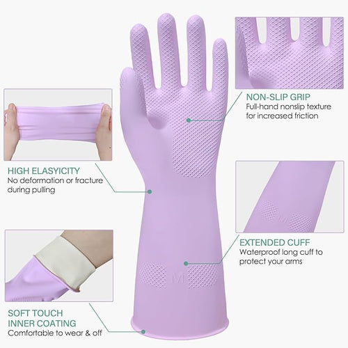 12 Pairs Rubber Cleaning Gloves for Dishwashing Reusable Kitchen Gloves for Washing Dishes and Household