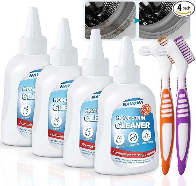 Navona 4 Pack Home Stain Cleaner Gel, Washing Machine Cleaner, Ideal for Shower Enclosures, Kitchen Sinks, Walls, Tiles and Bathroom Surfaces. Total 26.8 fl oz