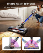 Cuzmok Cordless Stick Vacuum Cleaner for Home: Power Suction Vacuum Tangle-Free Lightweight Design & 2600mAh Detachable Battery Up to 50mins Runtime for Pet Hair Carpet Hardwood Floor