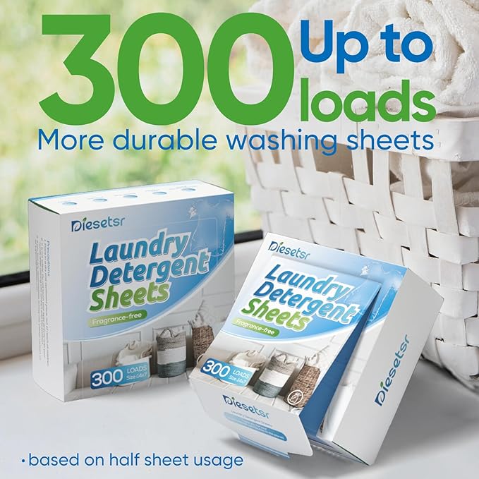 Laundry Detergent Sheets 300 Loads Diesetsr Laundry Sheet ECO-friendly Travel Plastic-Free Washing Detergent Soap Sheets,Fragrance-Free