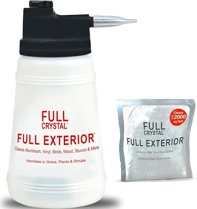 Full Exterior Kit - Bottle, Lid with Hose Attachment and One 4 oz. Crystal Powder Outdoor Cleaner - Non-Toxic, No Scrub, No Rinse Cleaning Kit - Shipped Product Packaging May Vary