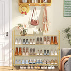 AOODA Long 2 Tier Shoe Rack for Closet Metal Wide Stackable Shoe Storage Organizer for Entryway, Bedroom, Floor, 18-Pairs Low Sneaker Shelf, Golden