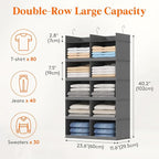 Lifewit Dual-Row Shelf Hanging Closet Organizer and Storage, Clothes Shelves with 3 Sturdy Hooks for Clothing Organization, Foldable Container Hold Up to 30 Sweaters, 5 Tier 10 Sections, Gray