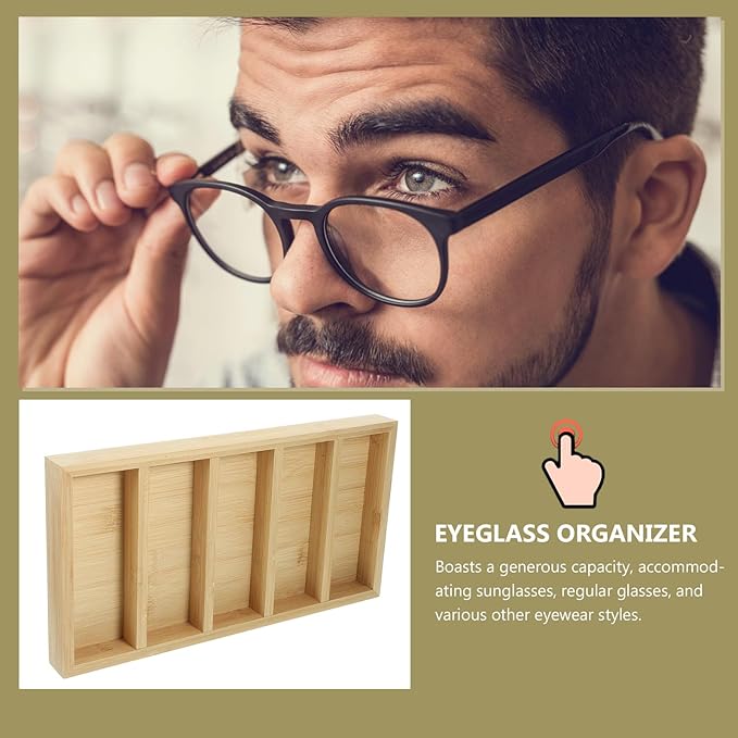 jojofuny Eyeglass Organizer Tray with 5 Compartments Sunglass Storage Holder Wear-Resistant Eyewear Display for Home and Countertop Use