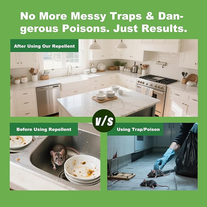 Rodents Repellent with Peppermint Oil for Squirrel - Mouse/Rat/Mole Repellent Balls for Indoor/Outdoor, Car Engines, Garage, Attic - Mice Deterrent Alternative to Moth Balls & Mouse Traps.