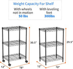 Golpart Small 3 Tier Shelves Storage Wire Shelving Unit Metal Shelf Adjustable Organizers Storage Shelving with Wheels for Bathroom Laundry Room Kitchen Pantry12”D x 18”W x 30.7”H Black