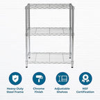 Honey-Can-Do 3-Tier Heavy-Duty Adjustable Shelves, Metal Storage Rack with 250-lb Shelf Capacity, Chrome, 14" W x 24" L x 30" H