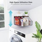 MSJGA Laundry Room Shelves Wall Mounted with Storage Basket - Farmhouse Stackable Wire Wall Shelves Organizer for Towels, Detergent, Tissues | Space-Saving Over Washer & Dryer(11.8" Wx12 Dx8.5 H)