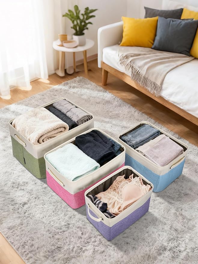 BALEINE 2 Pack Fabric Storage Bins for Shelves, Linen Storage Baskets for Organizing, Decorative Closet Bins for Clothes, Home (Skyblue, 15''x11''x9.5'')