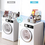 MSJGA Laundry Room Shelves Wall Mounted with Storage Basket - Farmhouse Stackable Wire Wall Shelves Organizer for Towels, Detergent, Tissues | Space-Saving Over Washer & Dryer(11.8" Wx12 Dx8.5 H)