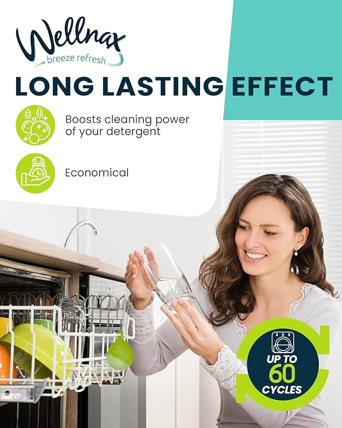 Wellnax Dishwasher Cleaner and Deodorizer - Rinse aid, Dishwashing Machine Odor Eliminator & Deodorizer,Fresh Fragrance Gel With Smell Removal Solution, Freshener Smelling In Dishwash (Green Apple)