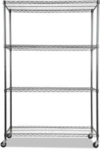 Alera Complete Wire Shelving Unit w/Caster, 48" x 18" x 72", Black Anthracite
