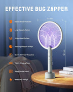 Electric Fly Swatter Racket, Mosiller 2 in 1 Smart Bug Zapper & Power Take Off Generators with USB Rechargeable Base, Powerful Mosquitoes Trap Lamp & Fly Killer for Home, Bedroom(Light Grey（2 Pack）)
