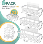 Veken 6-Pack Rustproof&Waterproof Shower Caddy, Adhesive Shelves Rack with Soap Holder, Large Bathroom & Washroom Organizer, No Drilling Wall-Mounted Kitchen&Home Decor,Ideal for Bathtub Storage,White
