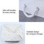 TcaFmac Small Storage Baskets for Shelf 6 Pack Canvas Storage Basket with Handles Fabric Storage Basket for Organizing Storage Bin (White and Grey, 12x8x5")