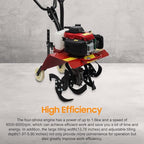 4-Stroke 63CC Gas Powered Tiller Cultivator Garden Yard Rototiller Tilling Tool Gas Tiller- Ideal for Garden, Lawn, Soil Cultivation, Weed & Digging, 8500-9000rpm