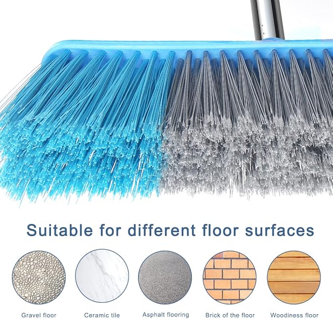 LandHope Heavy Duty Broom, 15.75in Wide Push Broom, 45.67in Long Handle, Adjustable, Floor Sweeper for Indoor Outdoor Commercial Warehouse Home Kitchen Patio Garden Garage
