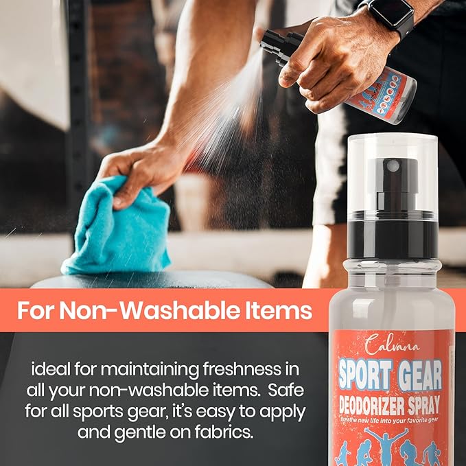 (2-Pack) Calvana 8.5 fl. oz Sports Equipment Deodorizer Spray, Heavy-Duty Odor Eliminator for Helmet, Hockey & Gym Bag, Boxing Glove, Work Boot, and Athletic Gear, Travel-Friendly, Total 17 fl.oz