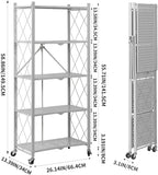 BRIAN & DANY 5-Tier Foldable Storage Shelves with Wheels, Folding Metal Rack Shelving Unit, Heavy Duty No Assembly Organizer Shelf for Garage, Kitchen, Basement, Pantry, Gray