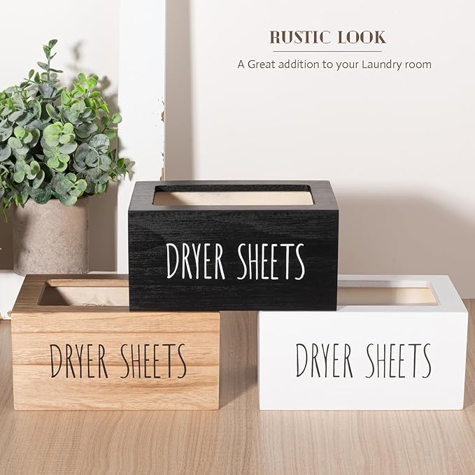 zoocatia Laundry Room Decor Dryer Sheet Container Wood Detergent Dispenser Organization and Storage Box Holder for Laundry Pods, Dryer Balls, Brown