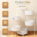 5-Tier Rotating Kitchen Organizer Rack with Wheels, PP Plastic Storage Shelf with Baskets for Countertop, Pantry, Bathroom & Home, Space-Saving Multifunctional Display Stand