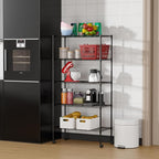 FDW Adjustable Storage Shelves 5-Tier Wire Shelving Unit Heavy Duty Metal Shelves with Wheels 14”Dx30”Wx61”H Storage Shelf Rack for Home Kitchen Commercial, Black
