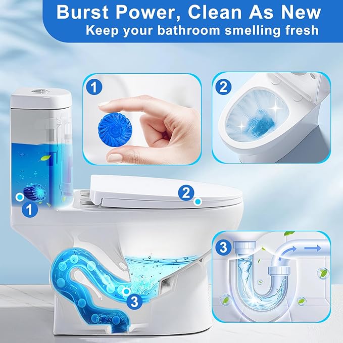 Toilet Bowl Cleaners,100 Pack Blue Toilet Tablets with Fresh Scent, Household Toilet Cleaner Continuous Cleaning, Prevent Various Stains & Odors Build Up - Septic Friendly
