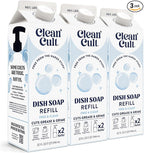 Cleancult Dish Soap Liquid Refills - Plant Based Cleaning Power - Cuts Grease & Grime - Free of Harsh Chemicals - Uses 90% Less Plastic - Free & Clear - 32 oz/3 Pack